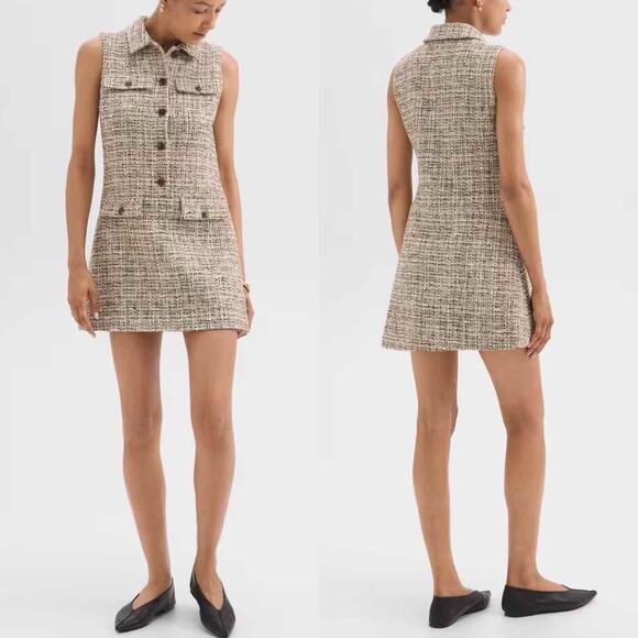 Theory Mixed Tweed Military Mini Dress Size 6 Wheat Multi - Picture 10 of 13